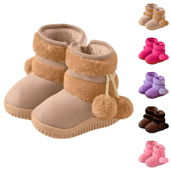 Hinvhai Girls Boys Snow Boots Kids Warm Winter Boots Toddler Plush Booties Fleece Non-Slip Shoes Purple 3(35)