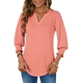 thumbnail image 3 of UVN Summer V Neck Womens Blouses Dressy Casual 3/4 Sleeve Shirts Ladies Tunic Tops, 3 of 10