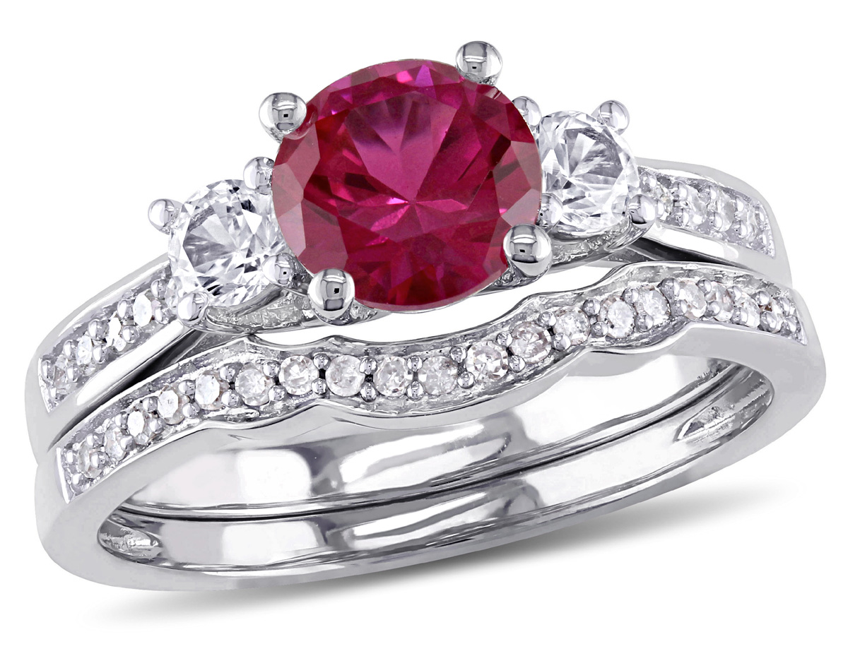 Lab Created Ruby and White Sapphire 1 1/3 Carat (ctw) with Diamond