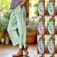 thumbnail image 7 of qucoqpe Women‘s Printed Linen Pants Fashion Casual Straight Leg Capri Elastic Waist Beach Vacation Trousers, 7 of 7