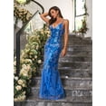 thumbnail image 7 of Angel-fashions Glamorous Blue Sequin Evening Dress Women's Spaghetti Strap Lace Up V Neck Long Mermaid Wedding Party Prom Gown Non-Stretchy 1009BE, 7 of 7