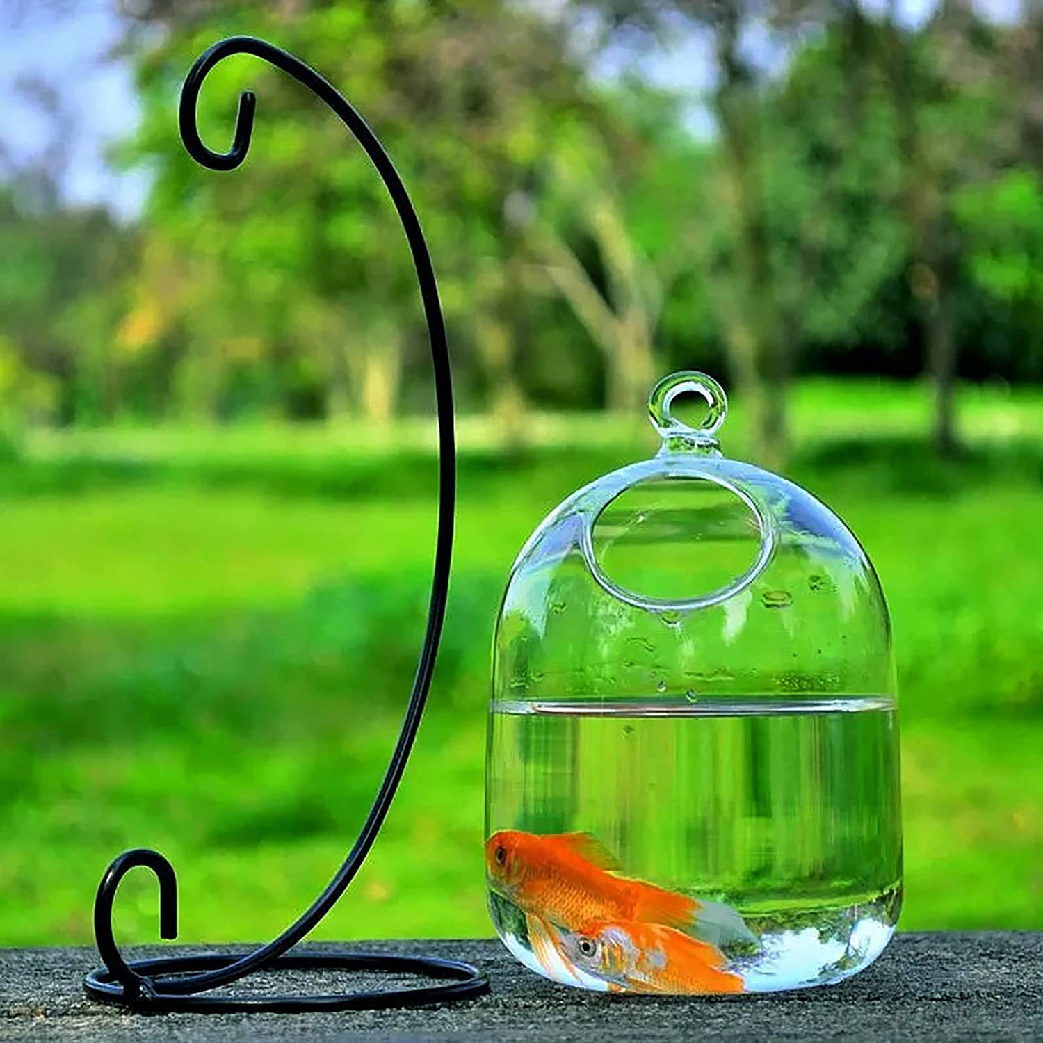 Yirtree Desk Hanging Fish Tank, Small Glass Betta Bowl Aquarium with  Stand,Plant Terrarium for Home Table Top Office Garden Decor 