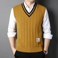 thumbnail image 2 of ZCFZJW Men's Sleeveless Sweater Vest Lightweight Casual Fall Winter Solid Color Striped Knitted V-Neck Cotton Vest Pullover Jumper Tops Yellow L, 2 of 7