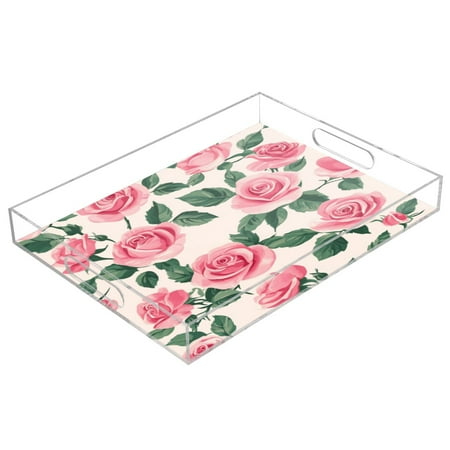 

Acrylic Tray 15.7*11.8*1.9 Inch Transparent Tray Food Tray Tea Cup Tray Serving Trays Cosmetics Storage Kitchen Table Bathroom Sundry Storage Pink Rose1