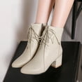 thumbnail image 2 of Fesfesfes Cowgirl Boots for Teen Girls Winter Warm Chunky Heel Low Tube Point Iace Up Side Zipper 4(34), 2 of 9