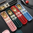 thumbnail image 3 of Biplut Flatware Kit Korean Style Dust-proof Stainless Steel Chopsticks Fork Spoon Dinner Set for Daily Use(Silver,3pcs), 3 of 13
