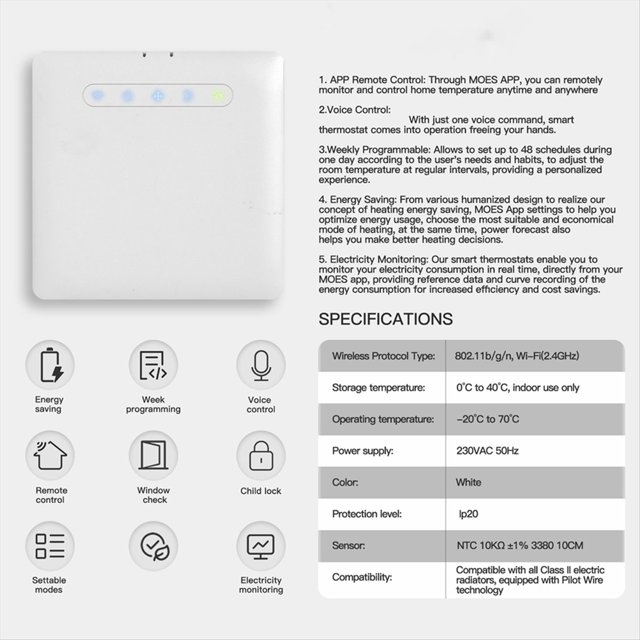 ZIGBEE Pilote Control de Temperatura Graffiti Smart Heater Thermostat APP Temporización Remota para Calentador de Ahorro de Energía