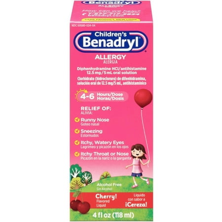 Childrens Benadryl Liquid - 2 Pack - Benadryl Allergy Liquid Cherry For Children 4 oz