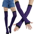 thumbnail image 6 of Sorrowso Women Multicolored Striped Thigh High Socks Arm Warmers Set Winter Party Knitted Over Knee Stockings Fingerless Gloves, 6 of 14