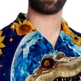 thumbnail image 5 of Crocodile Starry Sky Sunflower Men's Casual Printed Poplin Short Sleeve Button Down Beach Shirt with Spread Collar Top, 5 of 6