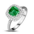 thumbnail image 2 of 2.25 Carat Green Emerald 6mm Princess Cut Moissanite Diamond Double Halo Engagement Ring in 10k White Gold, 2 of 5