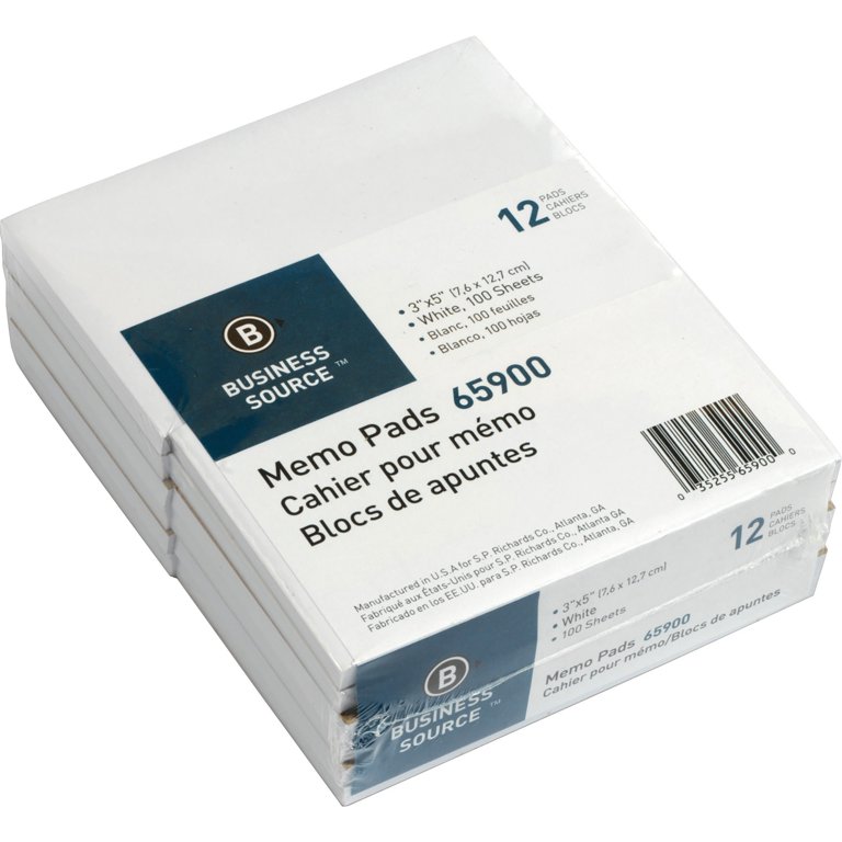 Business Source Plain Memo Pads - 100 Sheets - Plain - Glued - Unruled - 15 lb Basis Weight - 3 Business Source Plain Memo Pads - 100 Sheets - Plain - Glued - Unruled - 15 lb Basis Weight - 3