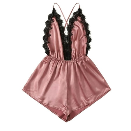 

Sexy Lingerie for Women Ladies Elegant Lingerie Lace Deep V Halter Irregular Lingerie Dress Lingerie Set Tank Tops with Built in Bras Clearance Pink M