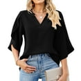 thumbnail image 2 of New Women Fashion Petal Sleeve Tops Loose V Neck Chiffon Shirt, 2 of 2