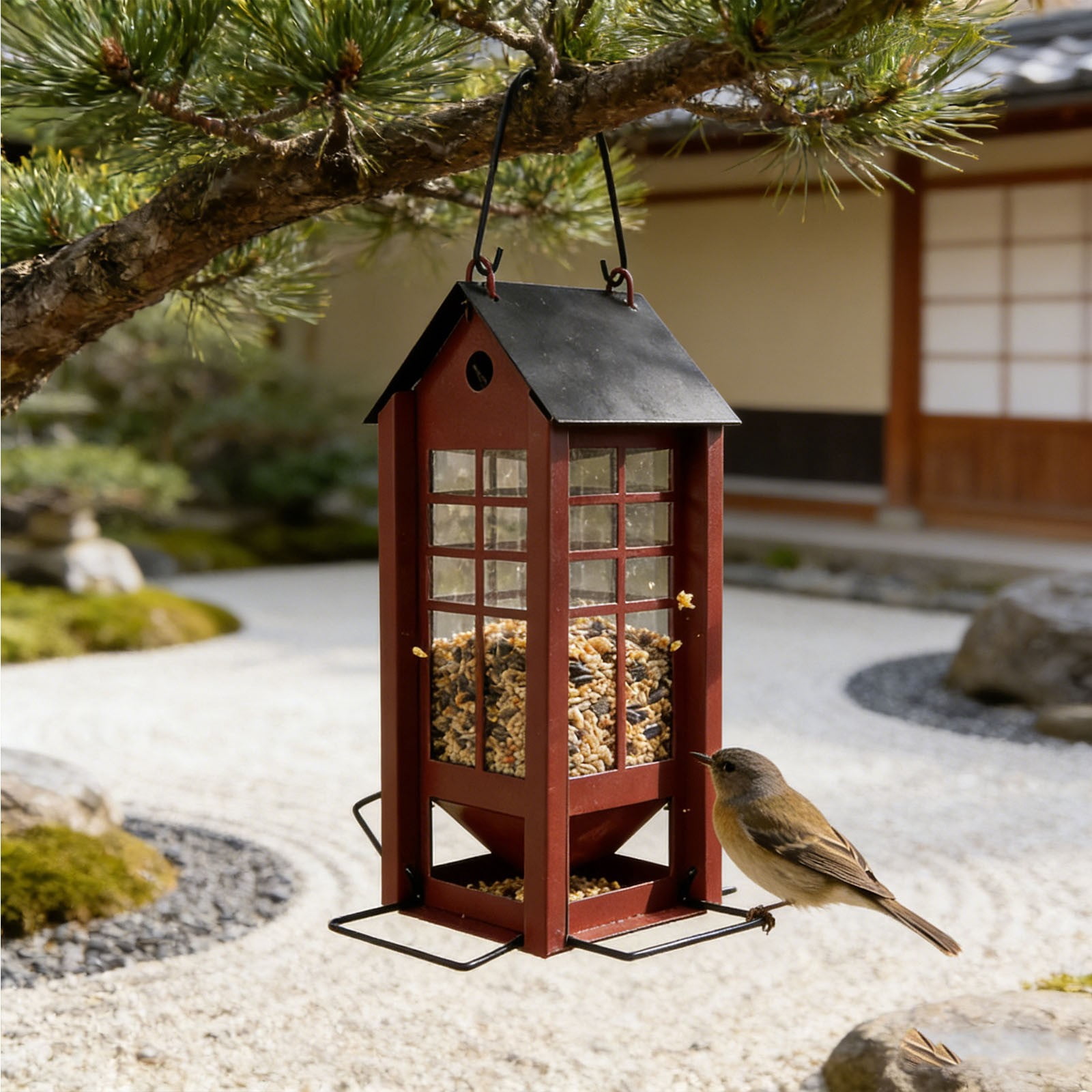 Hummingbird Feeders for Outdoors Iron Art Small House Feeder Scattering Feeding Hanging Outdoor Decoration Garden Courtyard