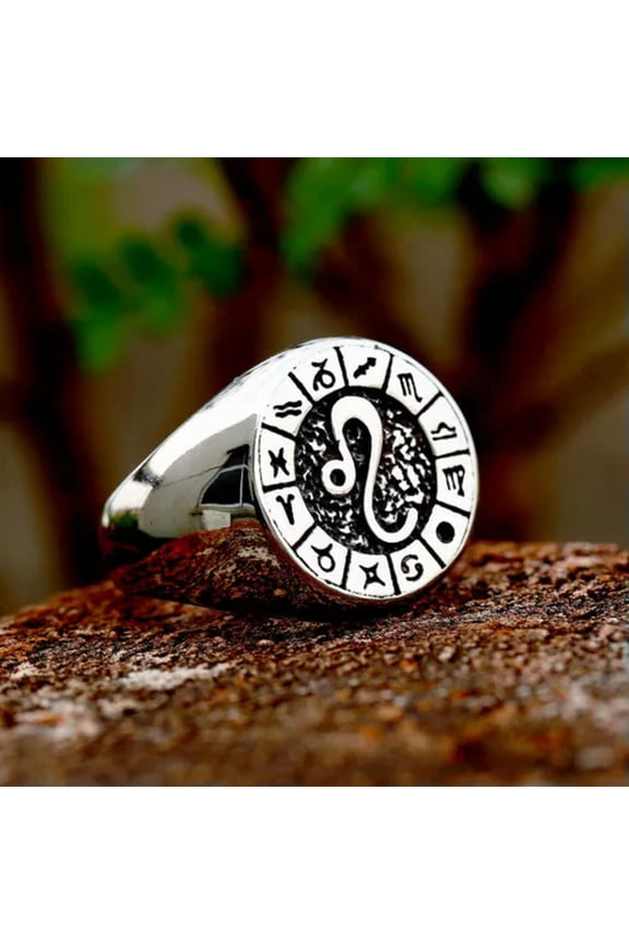 Twelve Signs Of The Zodiac Constellation Ring Stainless Steel Fashion Ring Gift-7-Leo