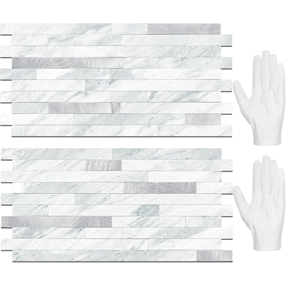 20 Sheets Peel and Stick Backsplash Tile, Stick on Backsplash for Kitchen and Bathroom, White Look PVC Mixed Metal Silver Self Adhesive Wall Tiles