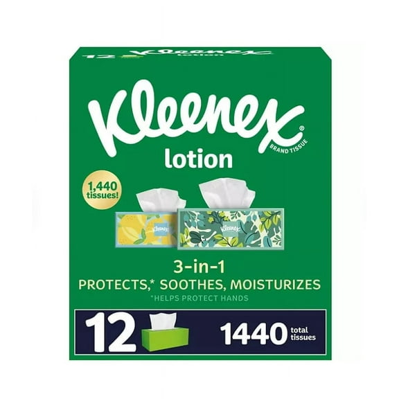 Kleenex Lotion 3-Ply Coconut Oil Facial Tissues 12 boxes, 120 tissues/box