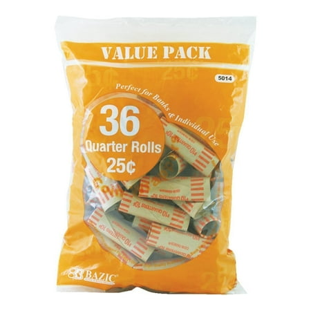 Quarter Coin Wrappers, 36 Per Pack, 2 Pack Bundle, Perfect for bank and individual use By