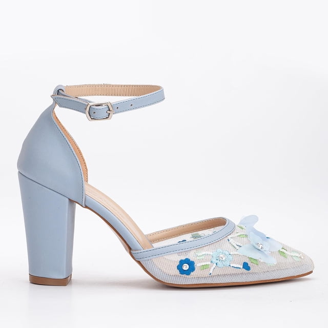 Ivy - Zapatos de boda con encaje floral 3D azul azul cielo 26 CM