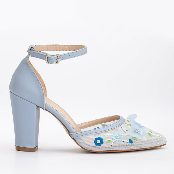 Ivy - Zapatos de boda con encaje floral 3D azul azul cielo 26 CM