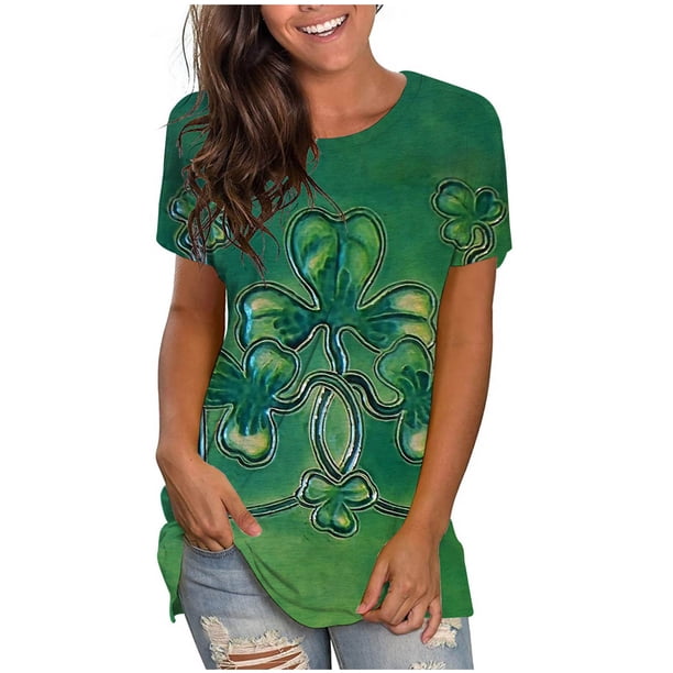 Mujeres Casual Día de San Patricio Impreso Manga corta O-cuello Pullover Blusa Camiseta Tops Pompotops hkajfhjk460633
