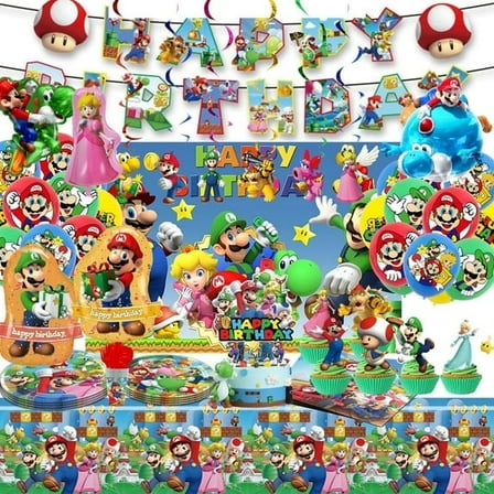 Birthday Party Supplies,194 pcs Birthday Decorations & Tableware Set - Party Plates Napkins Cups Backdrop Banner Balloons etc Party Supplies