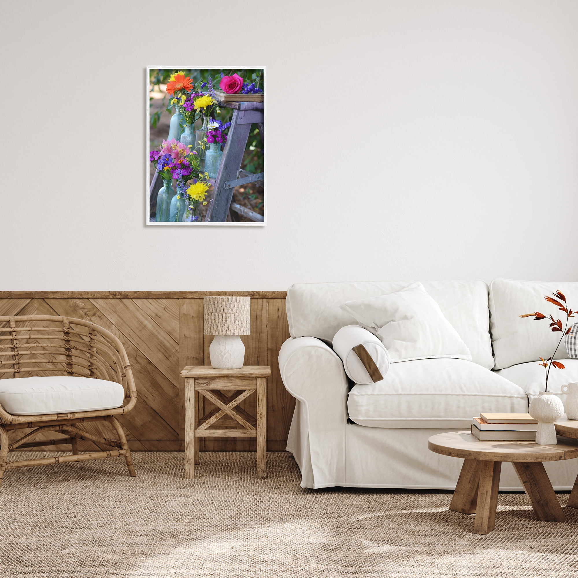 Stupell Industries Florals on Country Ladder Botanical & Floral Photography White Framed Art Print Wall Art, 24 x 30