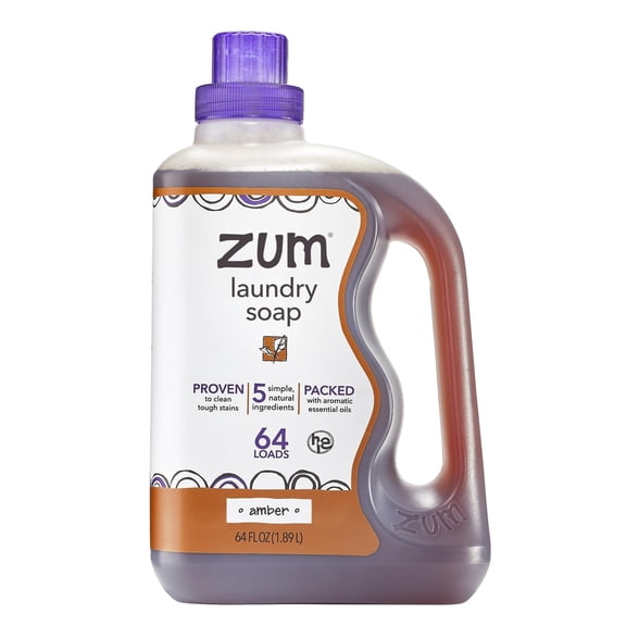 Zum by Indigo Wild Laundry Soap - Liquid, Plant-Based Soap with Baking Soda, Essential Oils, Coconut Oil & More - Wash Up to 64 Loads - Amber - 64 fl oz