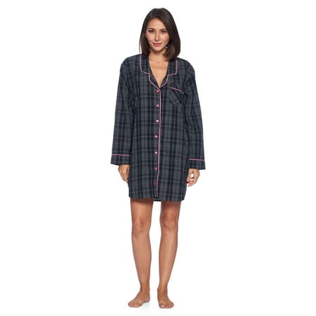 

Ashford & Brooks Women s Woven Plaid Long Sleeve Button Down Sleep Shirt Nightshirt