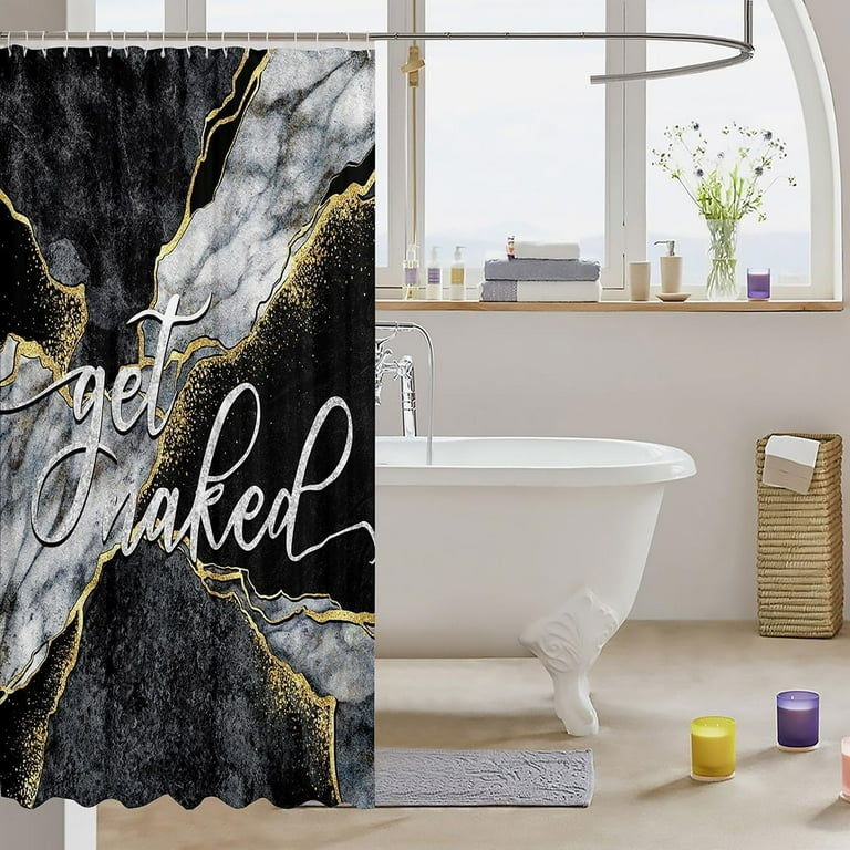 Get Naked Shower Curtain | Unique Bathroom Decor | 2024 Marble Like Background | Custom Printed in the USA