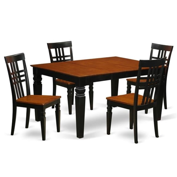 Dining Set with a Single Weston Table & Four Wood Seat Chairs, Elegant Black - 5 Piece