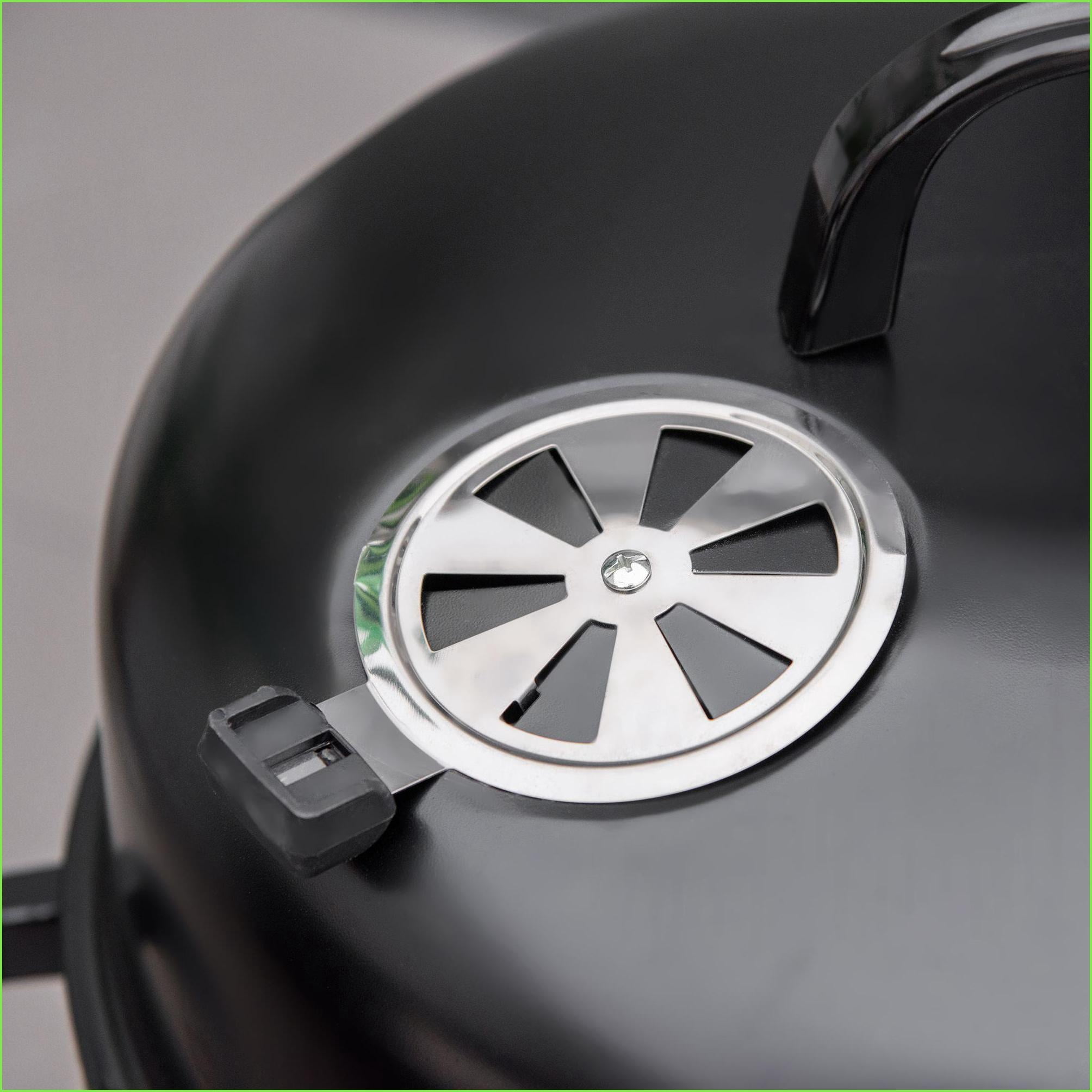 Charcoal BBQ Smoker 3-in-1 Vertical 16” Round Grill with Dual Cooking & Thermometer for Outdoor Camping Picnic Backyard | Black | Metal
