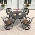 thumbnail image 3 of Hzzkey 5-Piece Outdoor Cast Aluminum Patio Dining Set with Round Table, 4 Swivel Chairs, Brown Cushions, 3 of 10