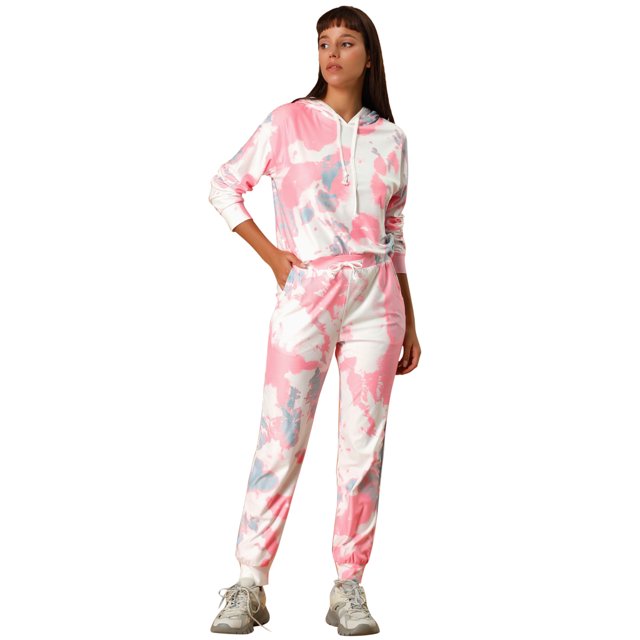 Allegra K Conjunto De Traje De Bolsillo Con Capucha Y Manga Larga Con Estampado Tie Dye Para Mujer Rosa L Unique Bargains Chaqueta