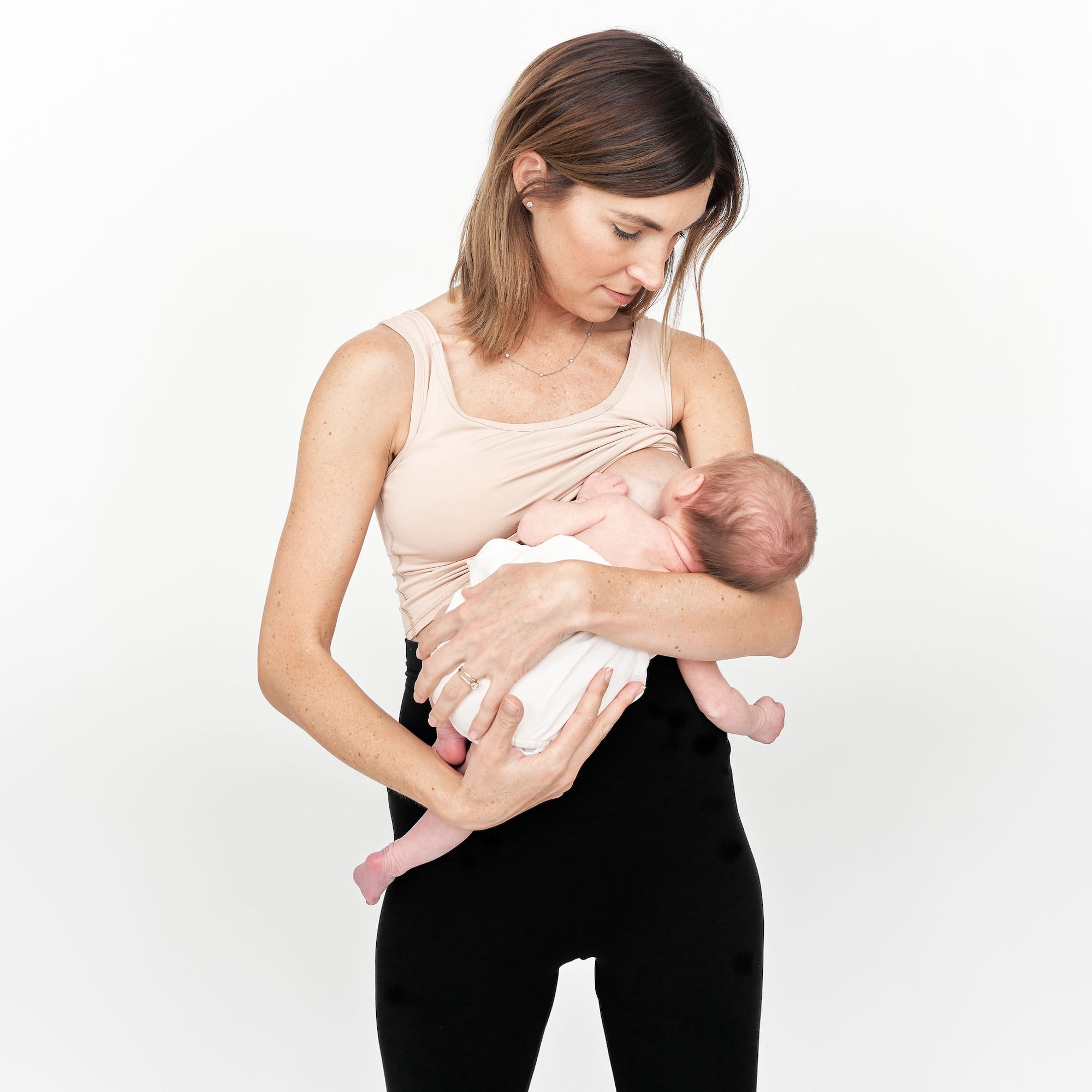Larken X Hands-Free Pumping Bra & Nursing Bralette with no Clasps, Sand