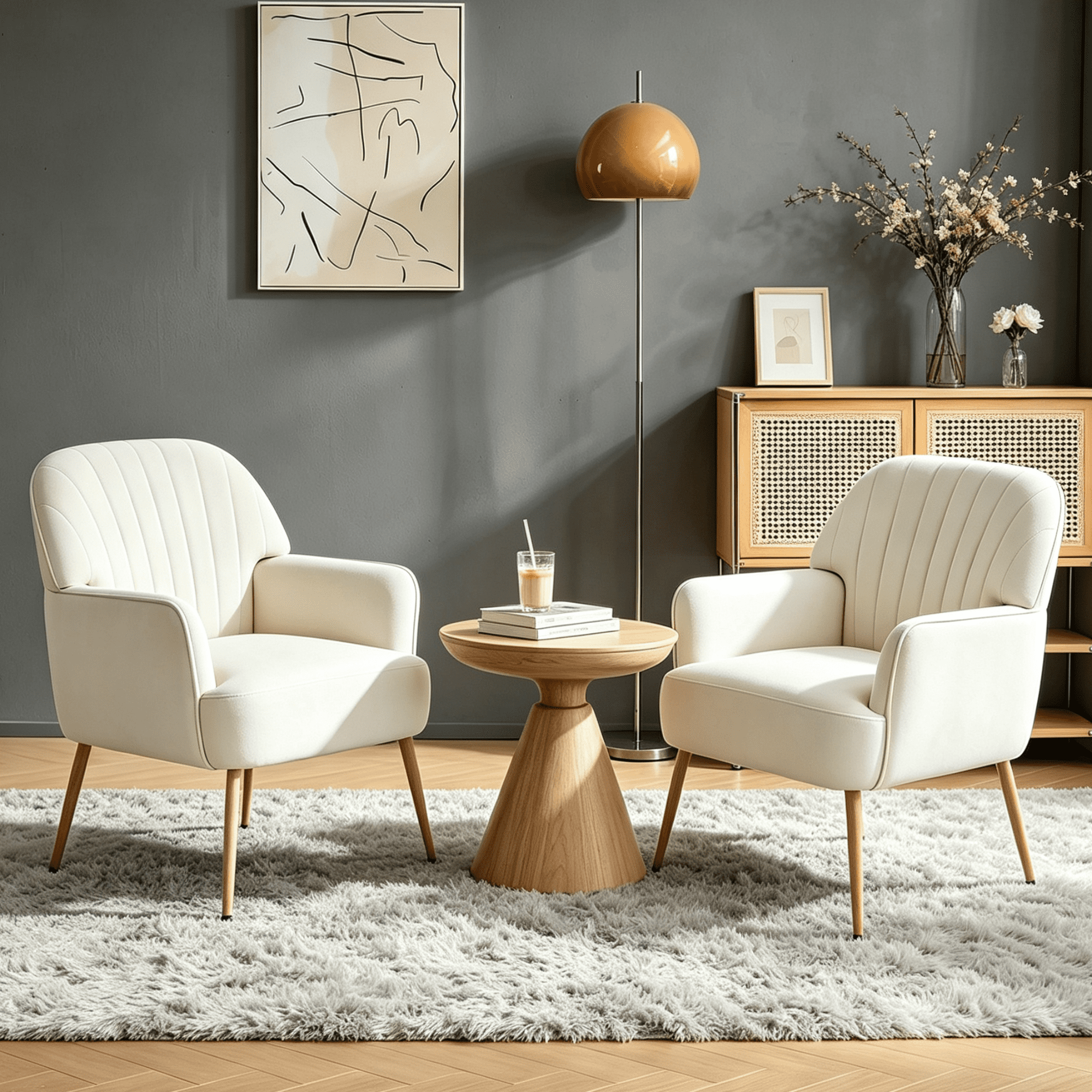 Gewnee Velvet Accent Chair,Upholstered Reading Chair with Wood Frame,Comfy Barrel Chair for Living Room,Waiting Room and Office.Beige