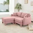 thumbnail image 4 of Newest Boucle Fabric Sectional 2-seater Loveseat Sofa Couch,Distinctive Shell-shaped Armrests,Removable Ottoman,Cylindrical Legs Wrapped,Self-fabric,Pink Color, 4 of 17