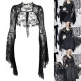 thumbnail image 2 of Women Fairycore Flared Sleeve Black See Through Flower Lace Ruffled Shrug Aesthetic Lace Up Cropped Cardigans Cover Up, 2 of 19