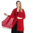 thumbnail image 2 of Defitshape Women's Chiffon Cape Sheer Fringe Spring Light Sexy Swing Bridal Fall Cardigan Billowy Fashion Cozy Burgundy One Size, 2 of 2