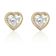 AVORA 10K Yellow Gold April Birthstone with Simulated Diamond CZ Heart Stud Earrings