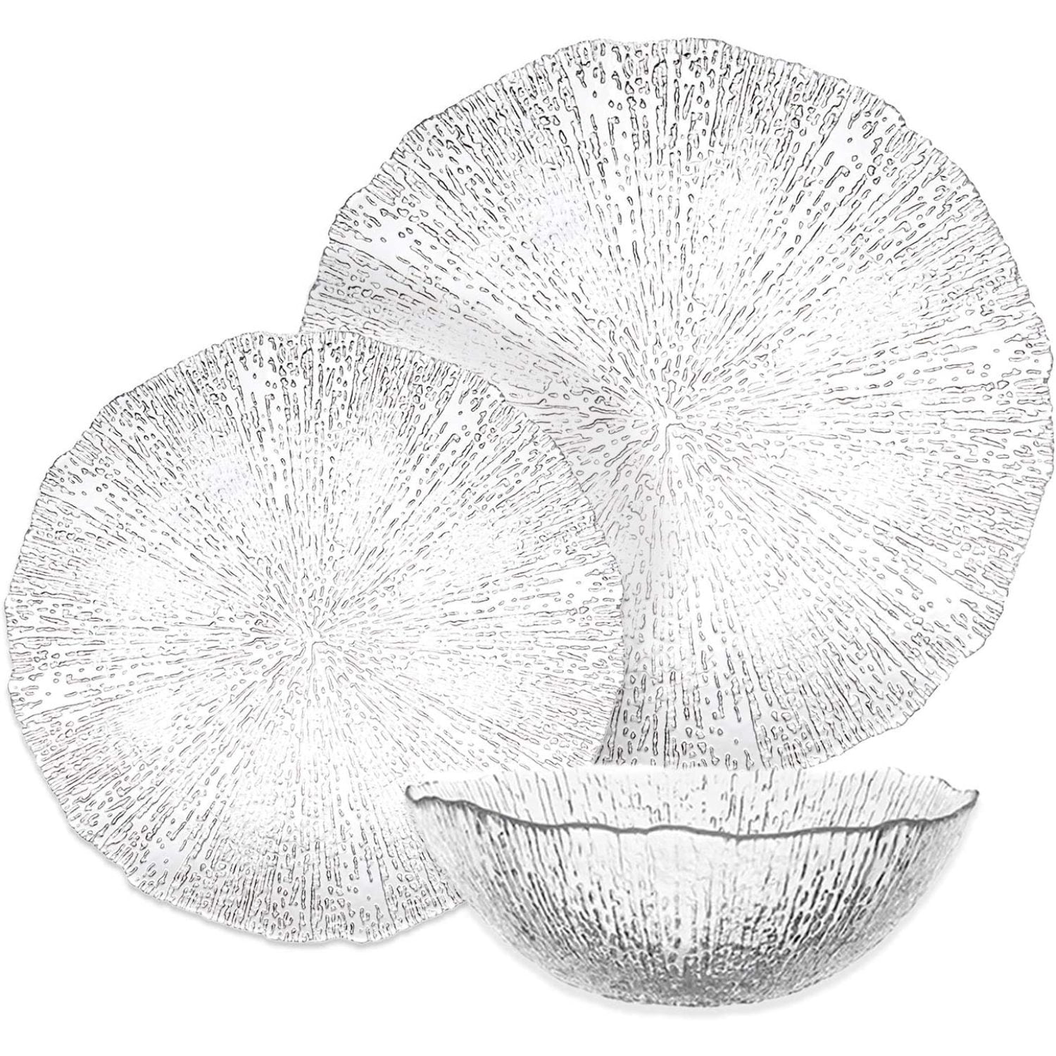 Glass Dinnerware Set Fancy Set of Textured Clear Glass Dinner Plates