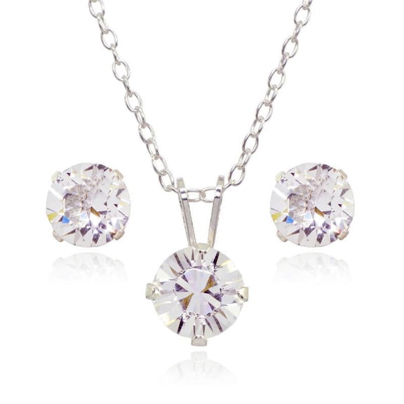 Sterling Silver Swarovski Elements 6mm Necklace & Stud Earrings Set