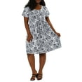 thumbnail image 1 of GRACE & GRANDEUR Robe Midi d'Été Plissée à Fleurs à Manches Courtes à Col Rond pour Femme Grande Taille1X Bleu Marine, 1 of 7