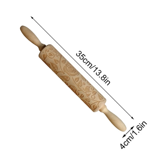 Cheapark Wooden Rose Carving Rolling Pin - Durable Natural Wood Dough Stick with Detailed Engravings, Perfect for Valentine's Day Baking, Cookie Making & Romantic Kitchen Gifts