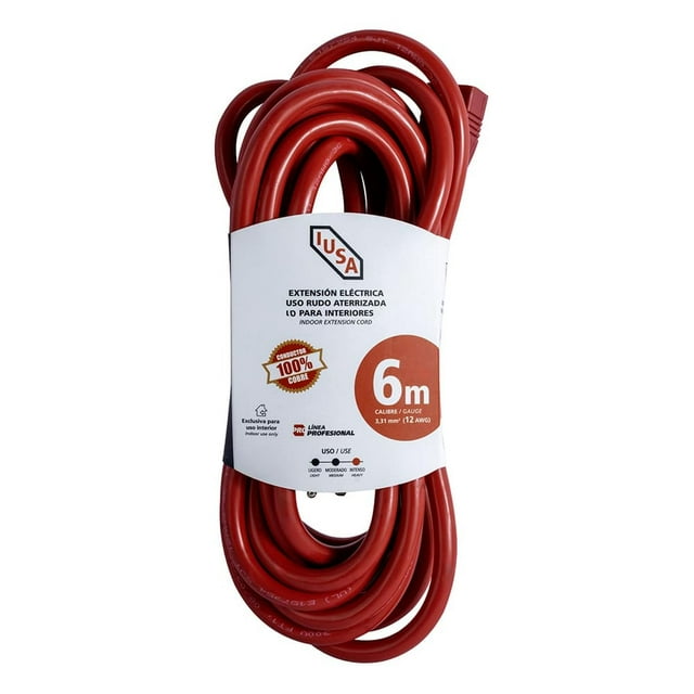 Extensión Eléctrica Uso Rudo 3X12AWG 6M IUSA Rojo