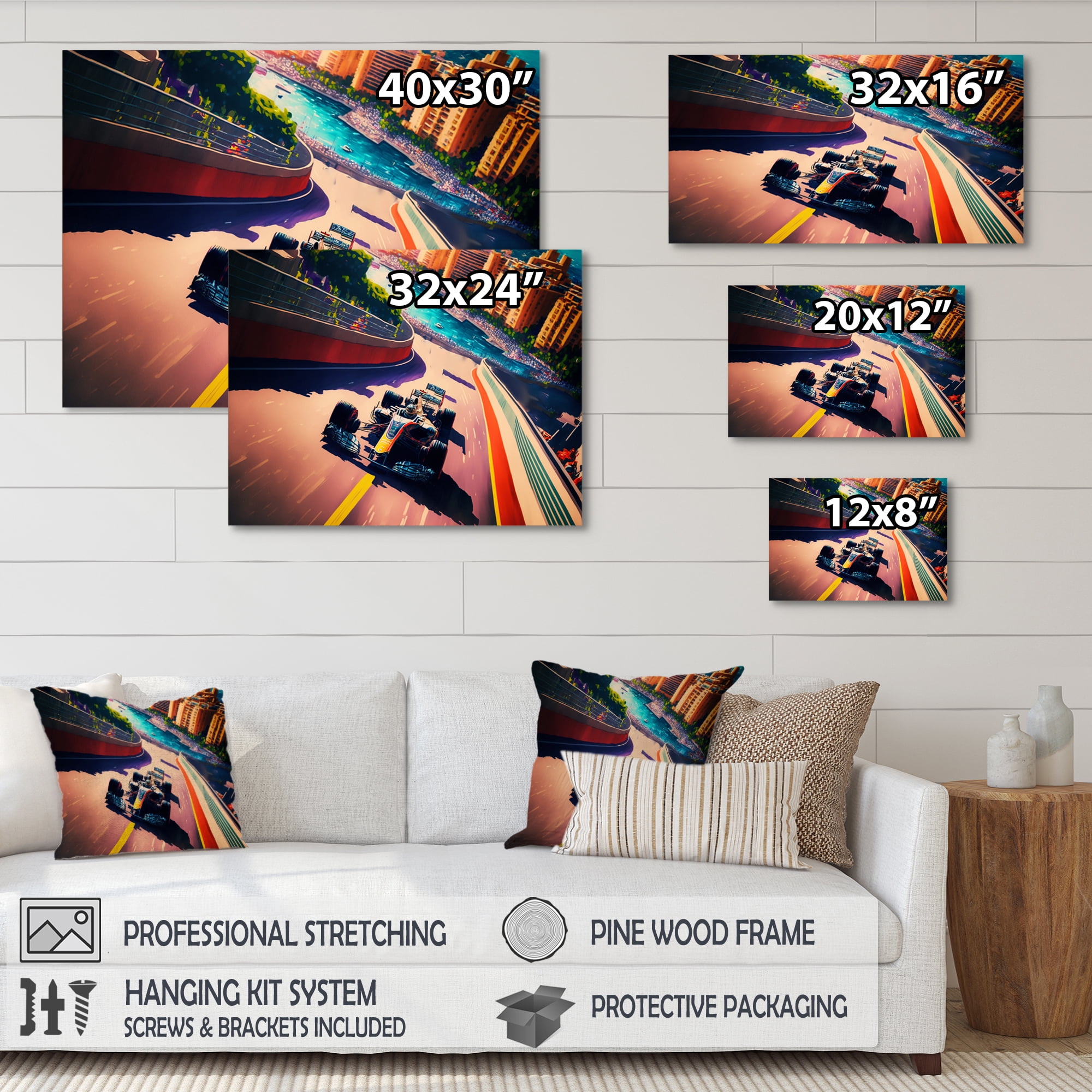 Designart Racing car in Monaco GP IX Canvas Wall Art