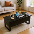 thumbnail image 2 of Coffee Table Wooden Lift Top Coffee Table with Drawer and Hidden Compartment Retro Industrial Style Coffee Table Center Table for Home Living Room Dining Room Reception Room Office, 2 of 11