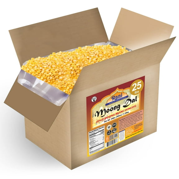 Rani Moong Dal (Split Mung Beans Without Skin) Lentils Indian 400oz (25lbs) 11.36kg Bulk Box ~ All Natural | Gluten Friendly | Non-GMO | Vegan | Indian Origin