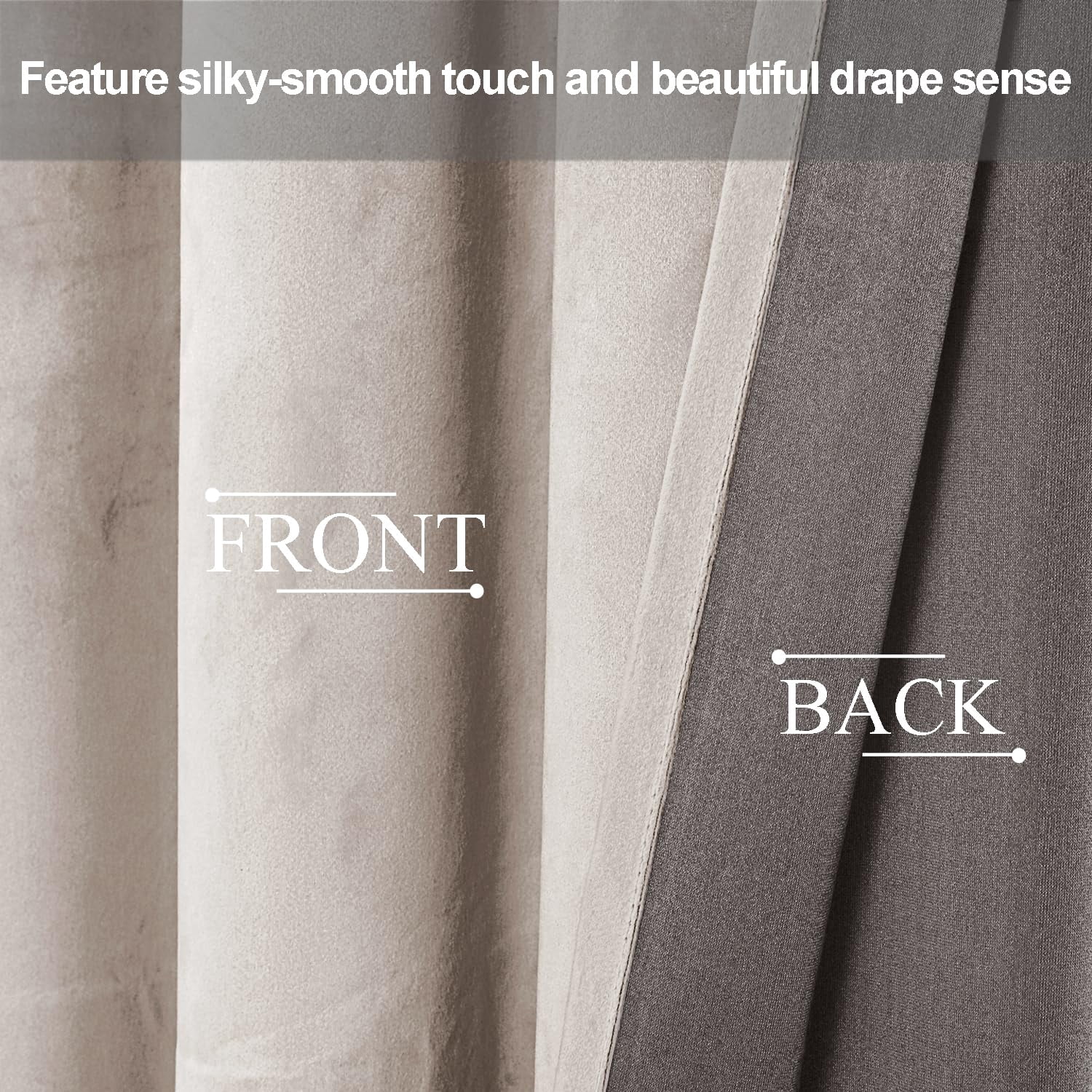 JIUZHEN Beige Velvet Curtains 84 inches Blackout Curtains for Living Room - Thermal Insulated Room Darkening Grommet Thick Velvet Window Drapes for Bedroom, Set of 2 with Tiebacks, 52W x 84L
